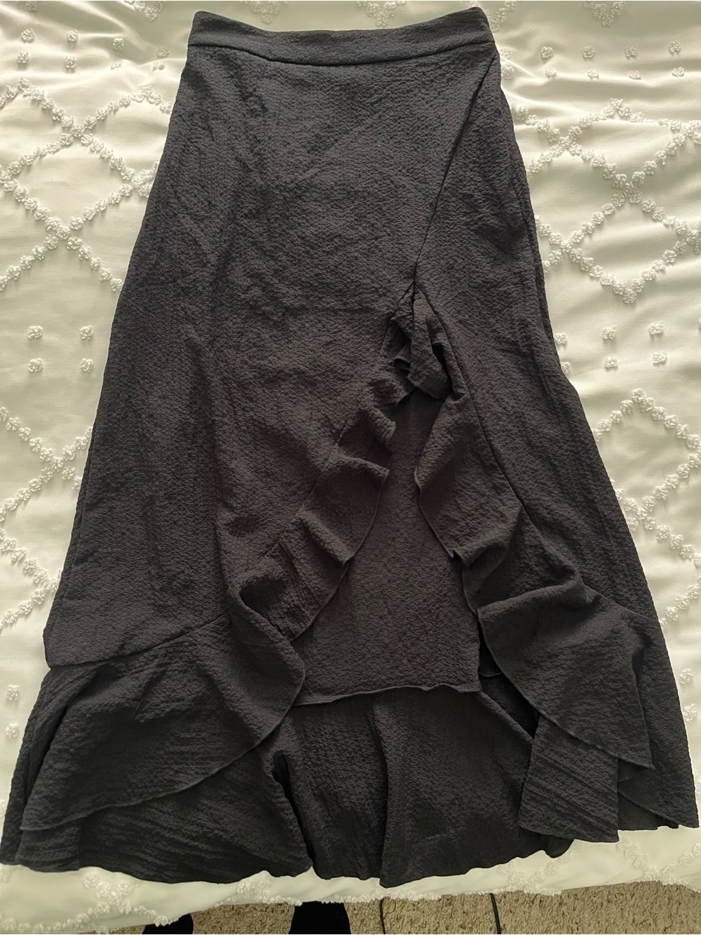 SHEIN Black Ruffle Wrap Midi Skirt